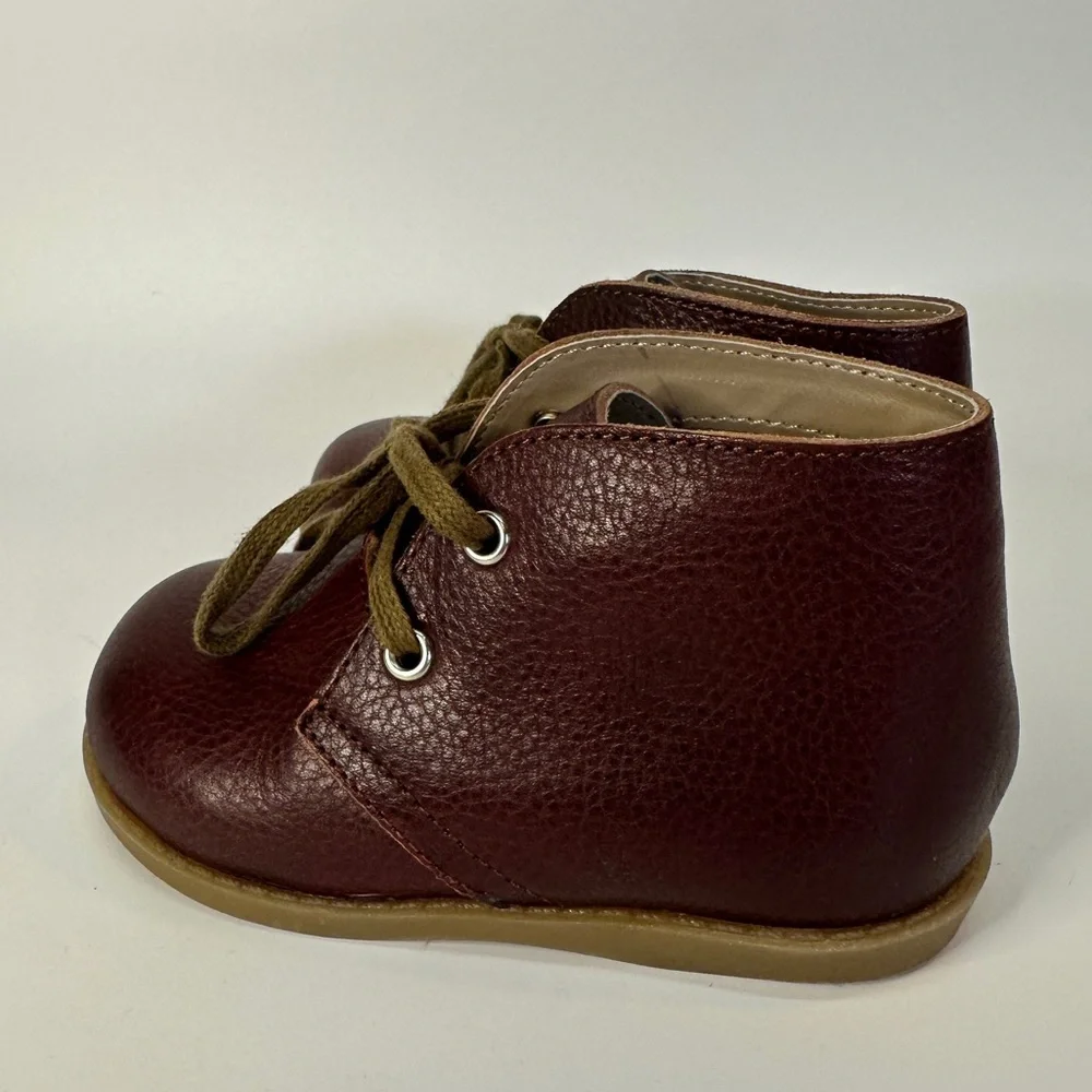 Mon Petit‎ Shoes Leather Hard Sole Oxford Chukka Black Cherry Lace Up toddler 6